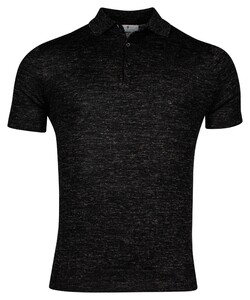 Thomas Maine Polo Pullover Short Sleeve Single Knit Merino Linen Silk Poloshirt Black