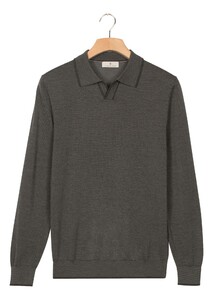 Thomas Maine Polo Pullover V-Collar Jacquard Knit Herringbone Trui Donker Groen