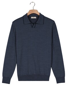 Thomas Maine Polo Pullover V-Collar Jacquard Knit Herringbone Trui Navy