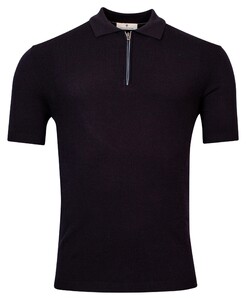 Thomas Maine Polo Pullover Zip Short Sleeve Single & Rib Knit Poloshirt Navy