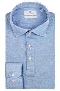Thomas Maine Poloshirt Longsleeve Jersey 2Tone Blauw