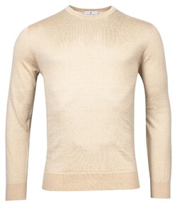 Thomas Maine Pullover Crew Neck Single Knit Merino Linen Beige