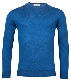 Thomas Maine Pullover Crew Neck Single Knit Merino Linen Pullover Blue