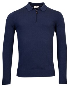 Thomas Maine Pullover Half Zip Polo Collar Single Knit Merino Blend Mid Blue