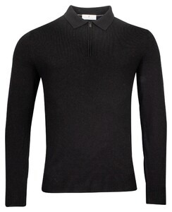 Thomas Maine Pullover Half Zip Polo Collar Single Knit Merino Blend Trui Zwart