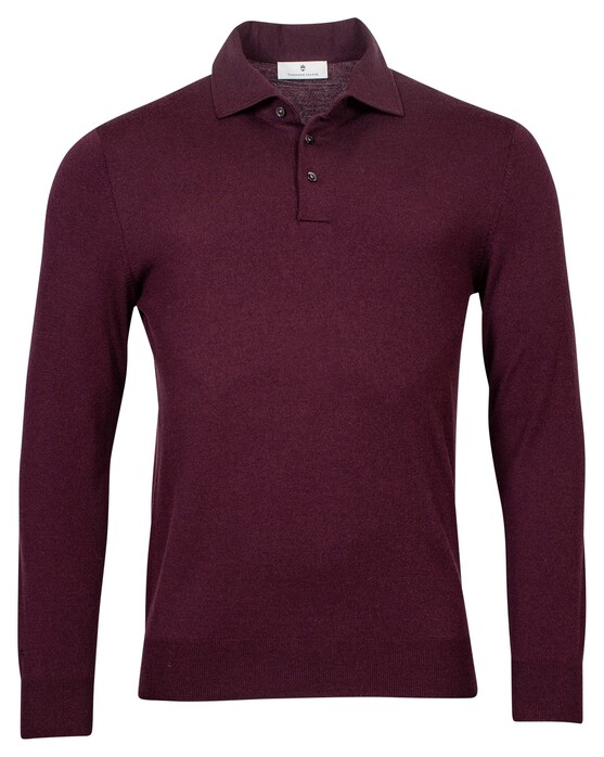 Thomas Maine Pullover Polo Collar Buttons Single Knit Aubergine