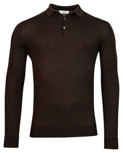 Thomas Maine Pullover Polo Collar Buttons Single Knit Brown