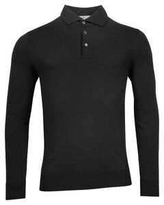 Thomas Maine Pullover Polo Collar Buttons Single Knit Merino Blend Black