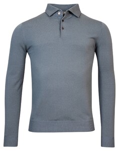 Thomas Maine Pullover Polo Collar Buttons Single Knit Merino Blend Greyblue