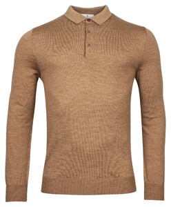 Thomas Maine Pullover Polo Collar Buttons Single Knit Merino Camel