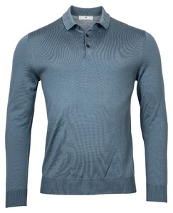 Thomas Maine Pullover Polo Collar Buttons Single Knit Merino Trui Grijsblauw