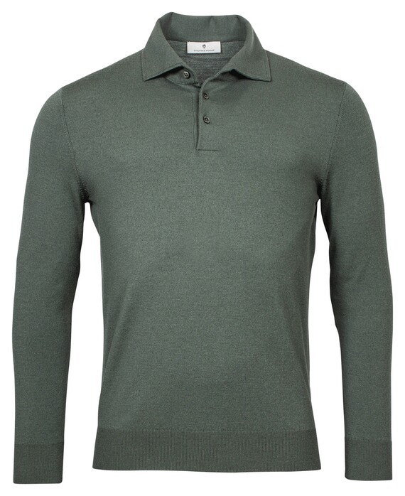 Thomas Maine Pullover Polo Collar Buttons Single Knit Mid Green