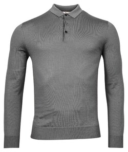 Thomas Maine Pullover Polo Collar Buttons Single Knit Mid Grey Melange