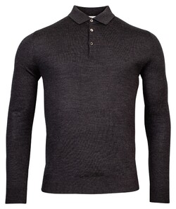 Thomas Maine Pullover Polo Collar Buttons Single Knit Trui Antraciet
