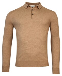 Thomas Maine Pullover Polo Collar Buttons Single Knit Trui Licht Beige