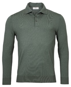 Thomas Maine Pullover Polo Collar Buttons Single Knit Trui Midden Groen