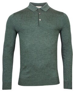 Thomas Maine Pullover Polo Collar Buttons Single Knit Trui Pine Green