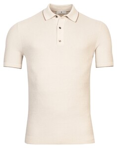 Thomas Maine Pullover Polo Collar Short Sleeve Structure Knit Pima Cotton Beige Melange