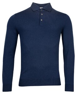 Thomas Maine Pullover Polo Collar Single Knit Merino Elastan Mid Blue