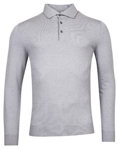 Thomas Maine Pullover Polo Collar Single Knit Merino Elastan Trui Mid Grey Melange