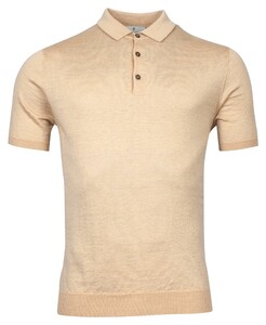 Thomas Maine Pullover Polo Collar Single Knit Merino Linen Poloshirt Beige