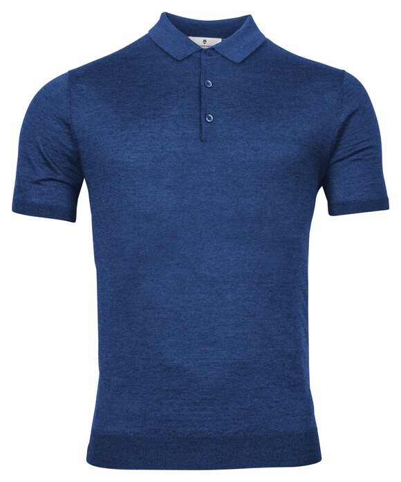 Thomas Maine Pullover Polo Collar Single Knit Merino Linen Poloshirt Dark Evening Blue