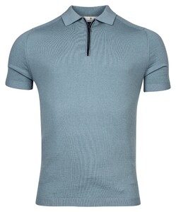 Thomas Maine Pullover Polo Half Zip Short Sleeve Single & Rib Knit Grijsblauw