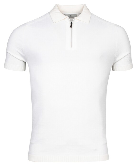 Thomas Maine Pullover Polo Half Zip Short Sleeve Single & Rib Knit Poloshirt Off White
