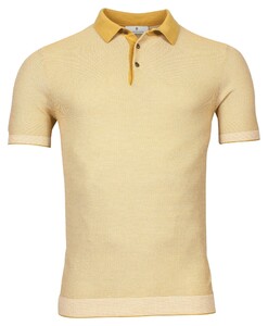 Thomas Maine Pullover Polo Two Color Pima Cotton Jacquard Structure Knit Poloshirt Mustard