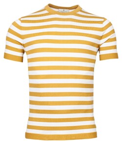 Thomas Maine Pullover Shirt Single Knit Crew Neck Yarn Dyed Stripes T-Shirt Mustard