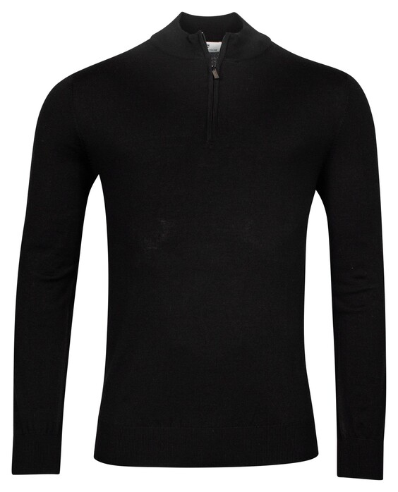 Thomas Maine Pullover Shirt Style Zip Merino Single Knit Black