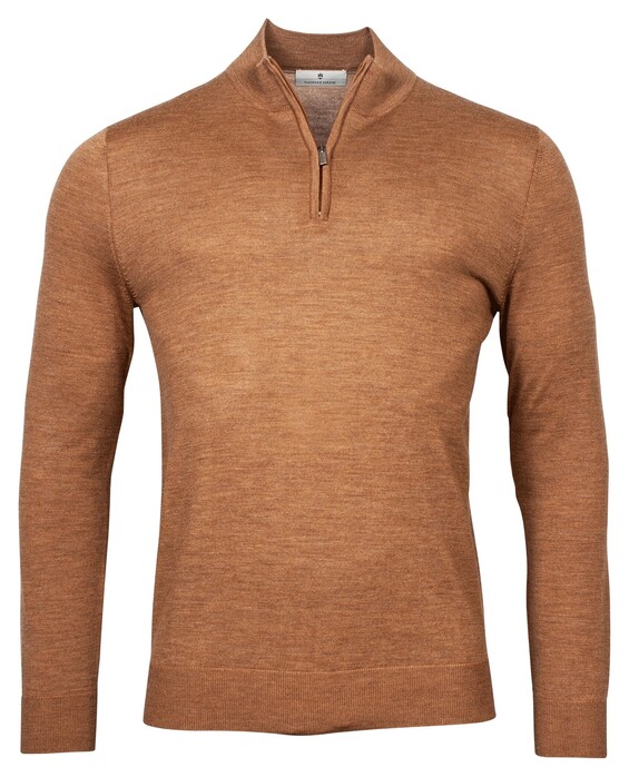 Thomas Maine Pullover Shirt Style Zip Merino Single Knit Camel
