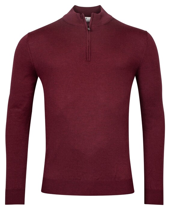 Thomas Maine Pullover Shirt Style Zip Merino Single Knit Trui Bordeaux