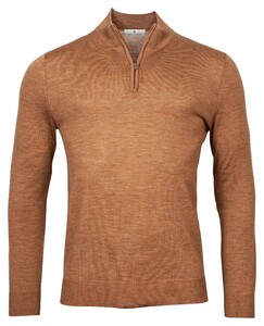 Thomas Maine Pullover Shirt Style Zip Merino Single Knit Trui Camel