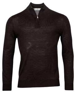 Thomas Maine Pullover Shirt Style Zip Merino Single Knit Trui Donker Bruin