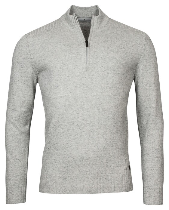 Thomas Maine Pullover Shirt Style Zip Rib Knit Light Grey
