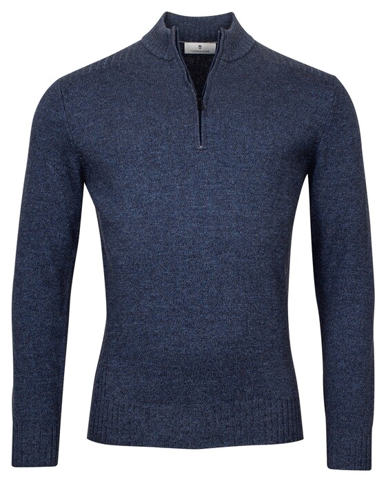 Thomas Maine Pullover Shirt Style Zip Rib Knit Trui Jeans Blauw