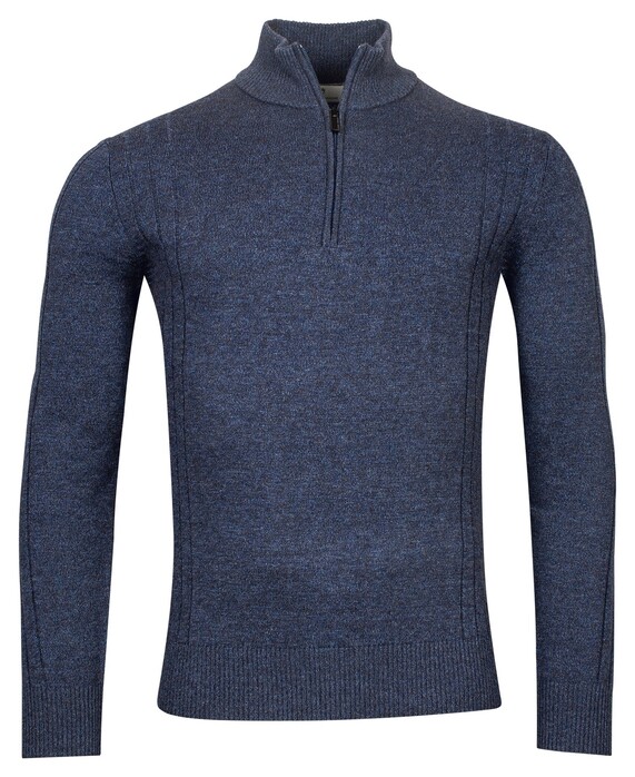 Thomas Maine Pullover Shirt Style Zip Rib & Single Knit Indigo
