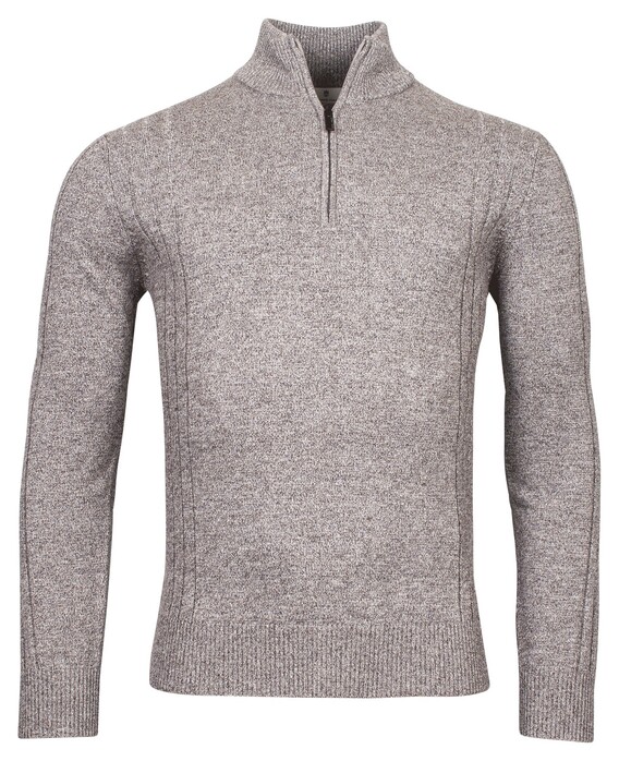 Thomas Maine Pullover Shirt Style Zip Rib & Single Knit Mid Grey Melange