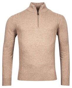 Thomas Maine Pullover Shirt Style Zip Rib & Single Knit Trui Light Caramel Melange