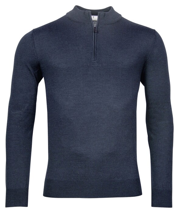 Thomas Maine Pullover Shirt Style Zip Single Knit Indigo Blue Melange