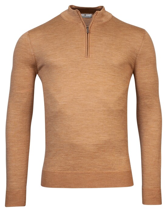Thomas Maine Pullover Shirt Style Zip Single Knit Light Camel Melange