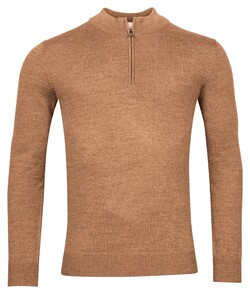 Thomas Maine Pullover Shirt Style Zip Single Knit Trui Caramel Melange