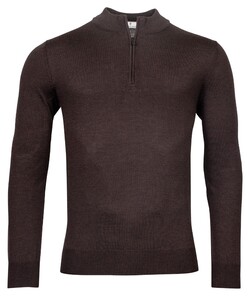 Thomas Maine Pullover Shirt Style Zip Single Knit Trui Donker Bruin