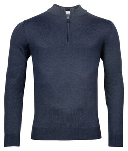Thomas Maine Pullover Shirt Style Zip Single Knit Trui Indigo Blue Melange