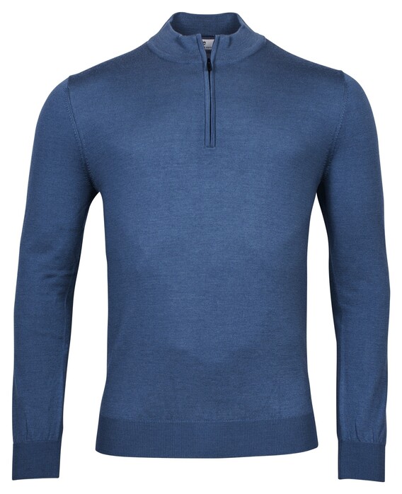 Thomas Maine Pullover Shirt Style Zip Single Knit Trui Midden Blauw
