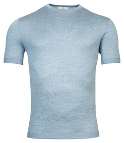 Thomas Maine Pullover Short Sleeve Crew Neck Single Knit Merino Silk Linen Licht Blue Melange