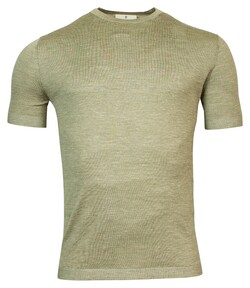 Thomas Maine Pullover Short Sleeve Crew Neck Single Knit Merino Silk Linen Soft Green Melange
