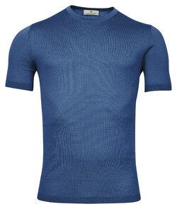 Thomas Maine Pullover Short Sleeve Merino Single Knit Crew Neck Mid Blue