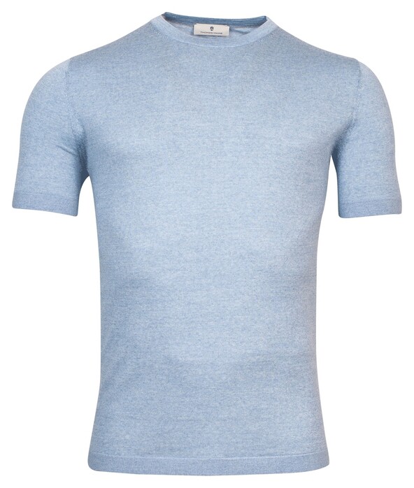 Thomas Maine Pullover Short Sleeve Merino Single Knit Crew Neck Trui Licht Blauw Melange